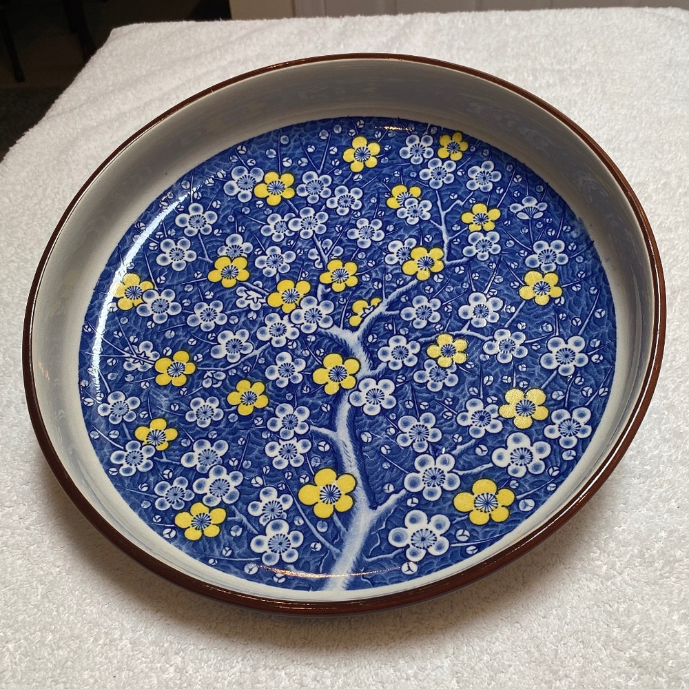 Vintage Blue, White and Yellow Oriental Large Round Bowl/Platter.